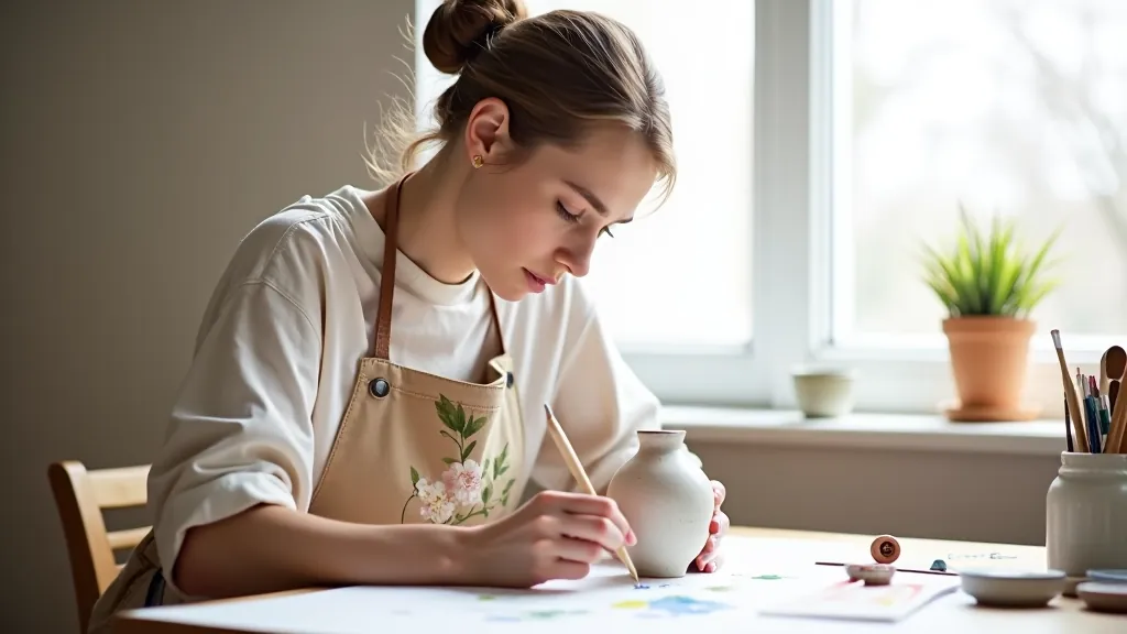 Artist sketching from a live object, focused concentration, natural studio lighting