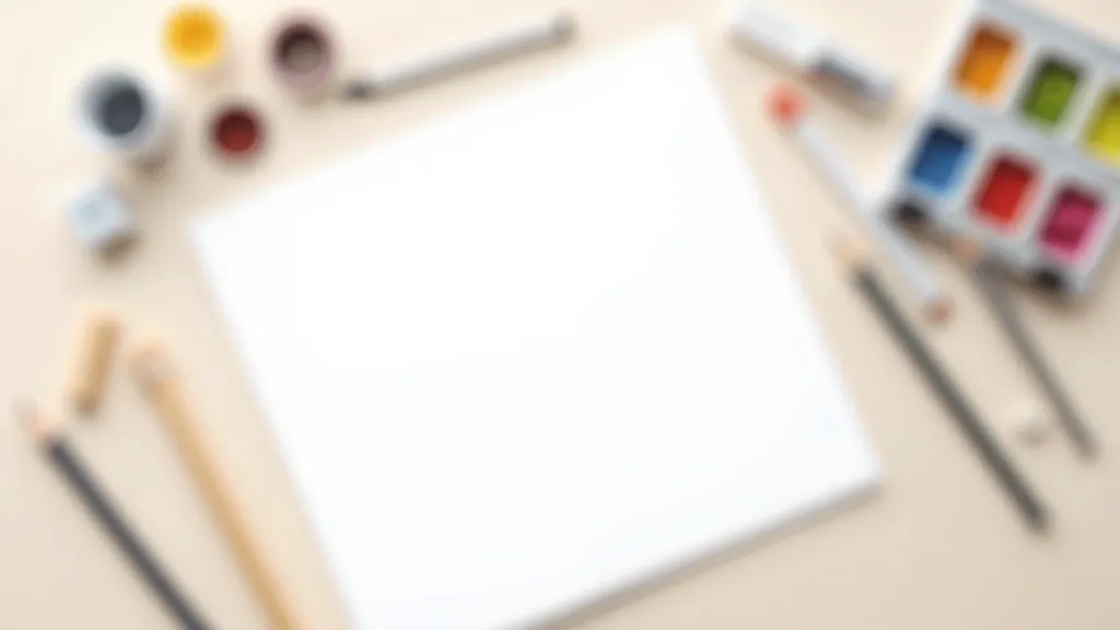 Flat lay of budget-friendly art supplies including pencils, paper, and basic paints arranged neatly