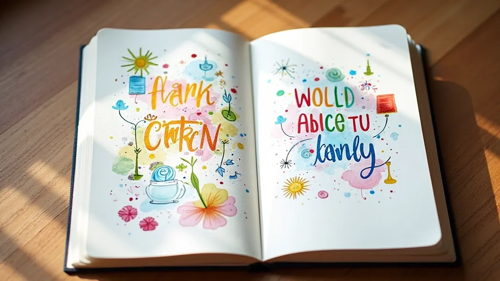 Art journal pages with mixed media collages, handwritten notes, and colorful decorative elements